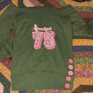 Soundgirl Green and Pink Off the Shoulder Sweatshirt Top